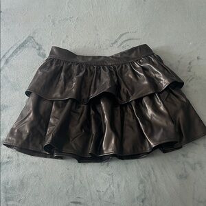 Black Faux Leather Ruffle Mini Skirt shorts under